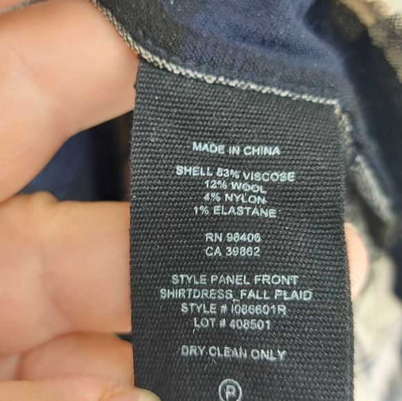 Theory Panel Front navy multi fall plaid shirt dress viscose wool blend - Picture 6 of 7